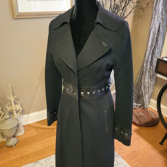 Bebe Studded Leather Full Length Black Coat in Small - GC - Picture 3 of 14